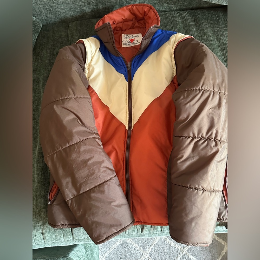 Field & Stream Winter Puffer Jacket Vintage 80’s Convertible to Vest . Size Med.